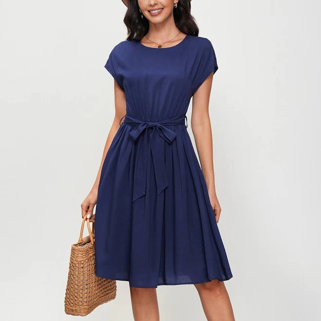 dress Pleated Hem Belted Midi Dress Petal Lush $44