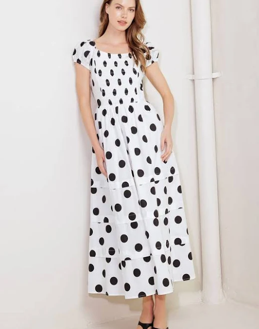dress Polka Dot Short Sleeve Midi Dress Lady Black Tie $92
