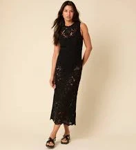 crochet dress Poppy Delevingne Black Crochet Olympia Midi Dress nobodyschild.com $92