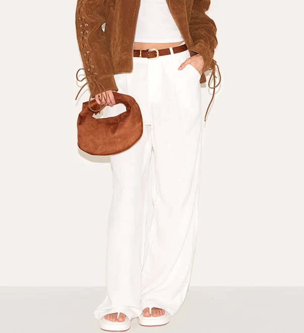 pants PrettyLittleThing Women's Linen Blend Tailored Straight Leg Trousers in White | Size: 12 Nasty Gal - US $37