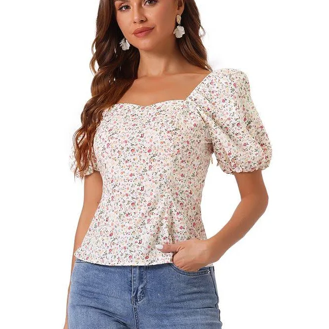 top Puff Sleeve Square Neck Peasant Floral Blouse Kohl's $34.99