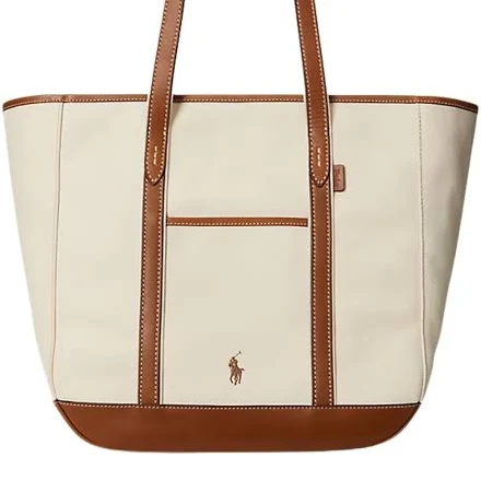 bag Ralph Lauren Women's Leather-Trim Canvas Medium Shopper Tote Bag Maisondefashion $256
