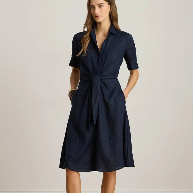 dress Ralph Lauren Women's Petite Linen Tie-Front Shirtdress Macy's $136.5