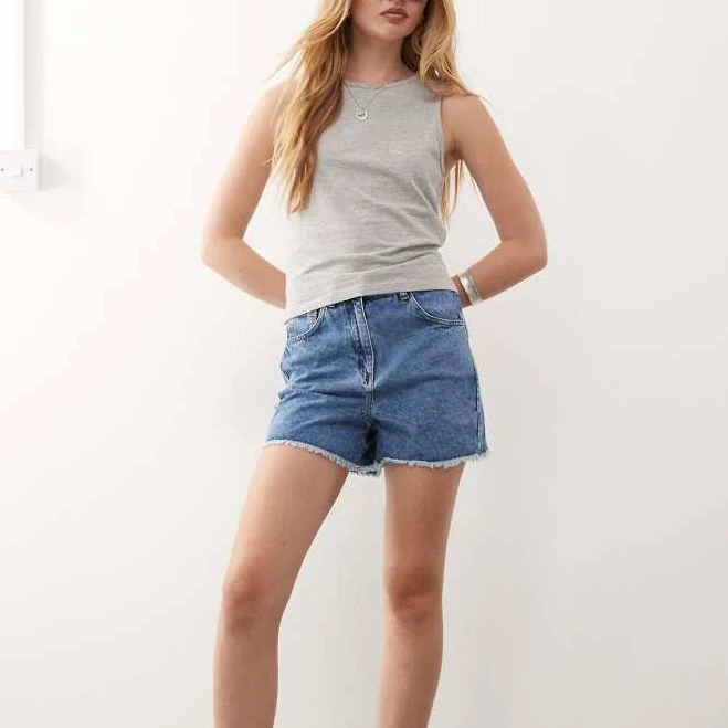 shorts Reclaimed Vintage Denim High Waisted Mom Shorts with Raw Hem ASOS $23.84