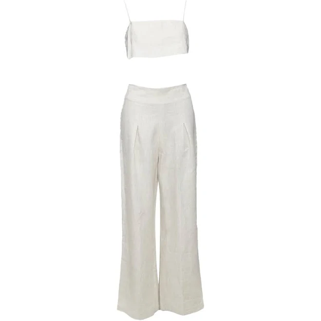 matching set Reformation Linen Camisole Crop Top Wide Pants Set ShopSimon $270.9