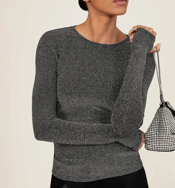top Reiss Saraphina Metallic-Knit Long-Sleeve Top Reiss $89