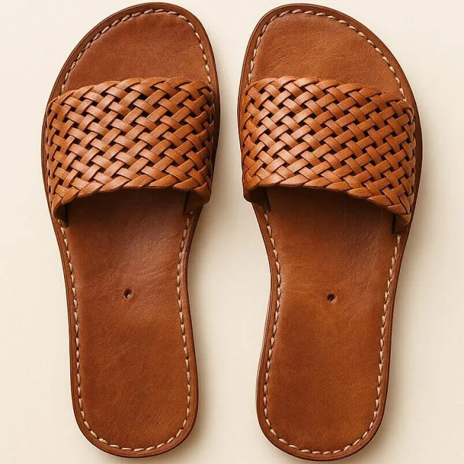 shoes Riad Breeze Hand-Woven Leather Slides Marrakeche Crafts $71.5