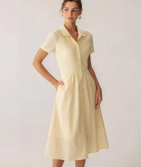 dress Rihoas 50s-Style Button-Front Midi Dress with Pockets and A Collar Rihoas $48