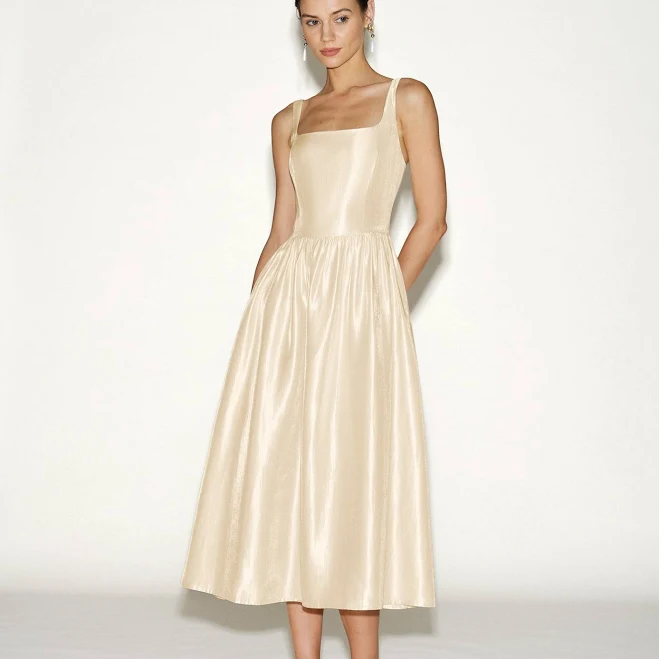 dress Rihoas Satin Strap A-Line Zipper Midi Slip Dress Rihoas $51