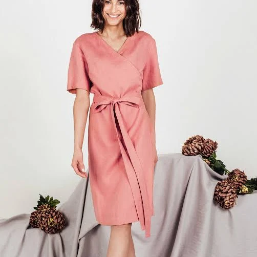 dress Roselle Breathable Linen Midi Wrap Dress SonFre $147.18