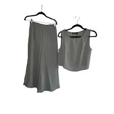 two piece set Roylamp Sage Green Linen Blend Wide Leg Crop Pants Top Set Size S eBay $25