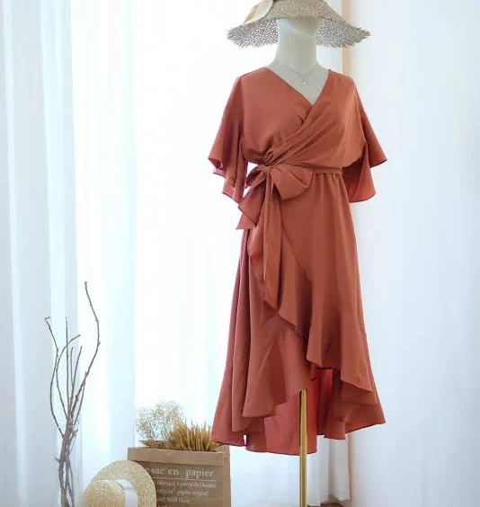 dress Rustic Prairie Copper Midi Wrap Bridesmaid Dress Etsy - KEERATIKA $72.5