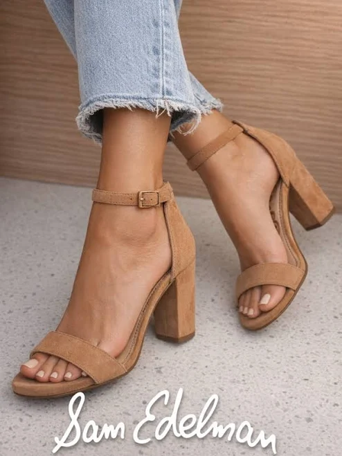 shoes Sam Edelman Shoes | Sam Edelman Yaro Tan Suede Ankle Strap Block Heel Sandals Size 7 | Color: Tan | Size: 37 | Rowe_Luxe_Edit's Closet Poshmark $45
