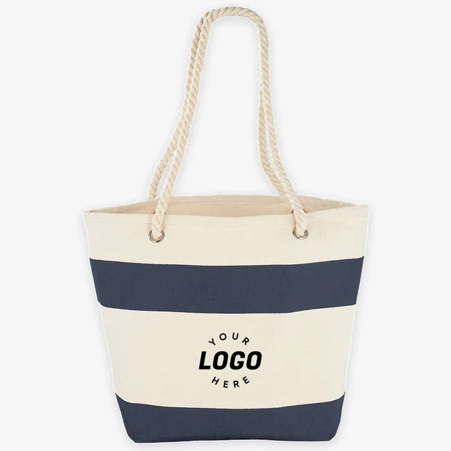 bag Sample - Large Nautical Stripe 100% Cotton Tote Bag - Navy Custom Ink $10.41