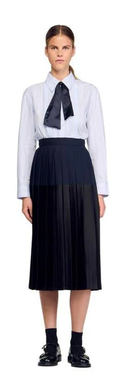 bottom Sandro Women's High-Rise Pleated Midi Skirt Nordstrom $219