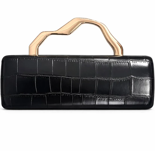 bag Sculptural Metal Handle Faux Leather Clutch Chicwish $42.9