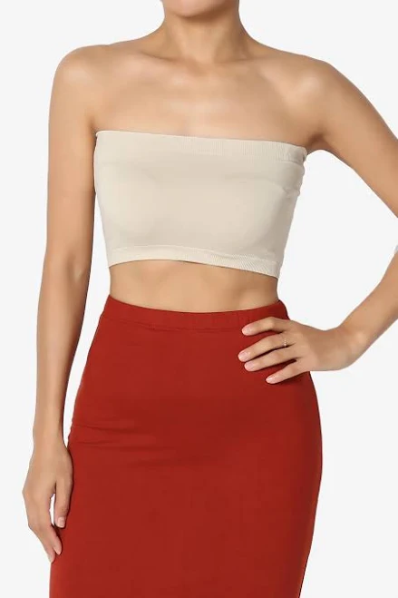 top Seamless Bandeau Bra Tube Top Strapless Nylon/Span Stretch Bralette Taupe / One Size TheMogan $7.99