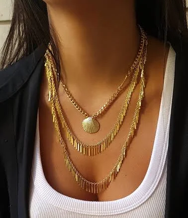 accessory Shell Pendant Necklace Set with Fringe Chain Etsy - BezalelDesignShop $227.5