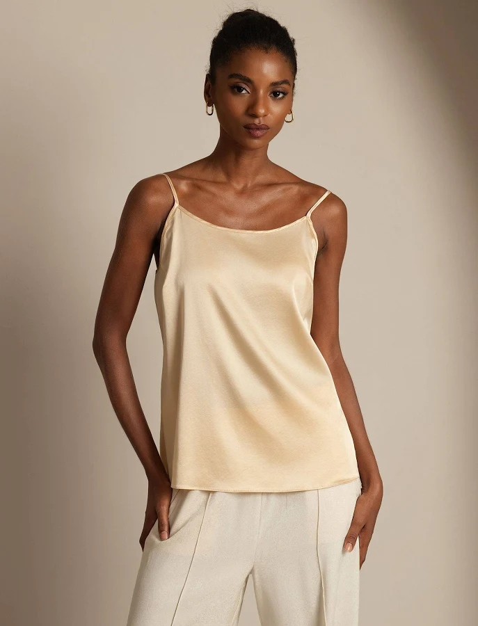 basics SilkSilky Women's Silk Cami, 19 Momme, Champagne / M(8/10) SilkSilky $39.95