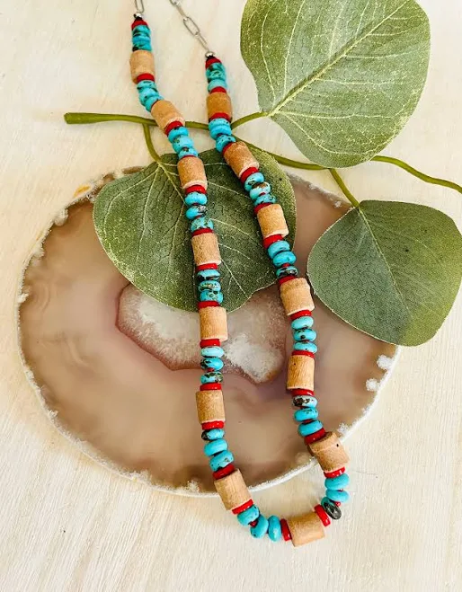 accessory Southwestern Boho Turquoise and Wood Beaded Necklace Etsy - Crushedonjewelry $31.99