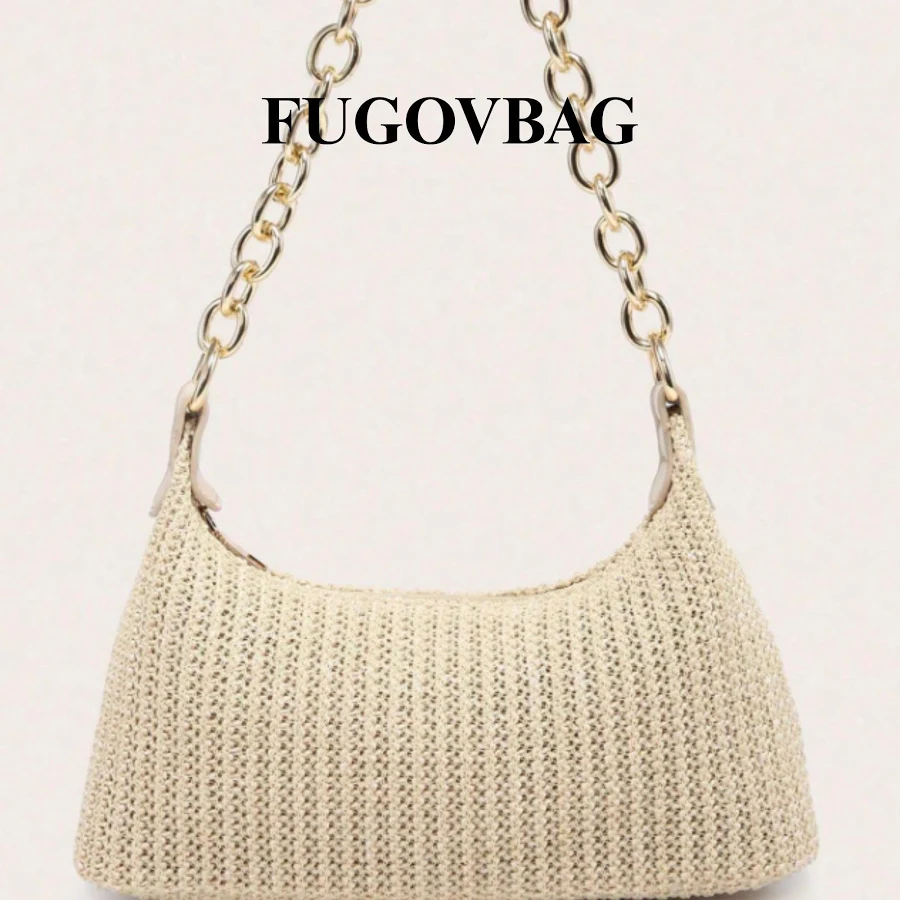 bag Straw Woven Shoulder Bag with Gold Chain Etsy - Seller $49.49