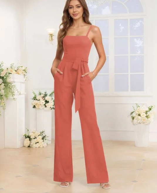 jumpsuit Stylish Spaghetti Strap Ruched Chiffon Jumpsuit with Pockets Pomuyoo $89