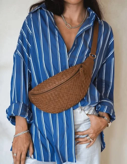 bag Tan Woven Leather Crossbody - Handmade Genuine Leather Fanny Pack Belt Bag, Minimal Leather Waist Bag Etsy - Seller $219