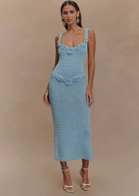crochet dress Teagan Floral Hand Crochet Midi Dress meshki.us $105