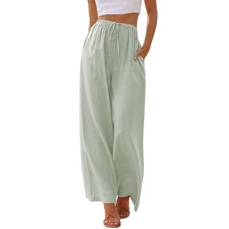 pants Temofon Pants for Women Wide Leg Linen Pant Casual Palazzo Summer Flowy Pants with Pocket Walmart - TEMOFON $17.97
