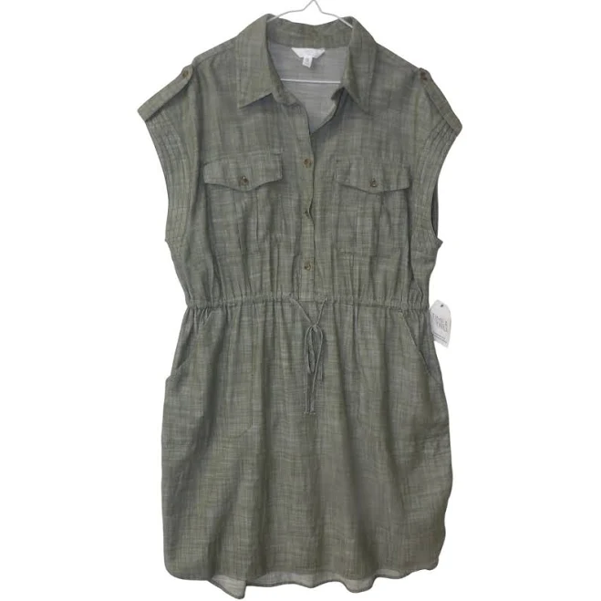 dress Time And Tru Olive Green Utility Shirt Dress Drawstring Waist Casual eBay - sweetpicasso $18