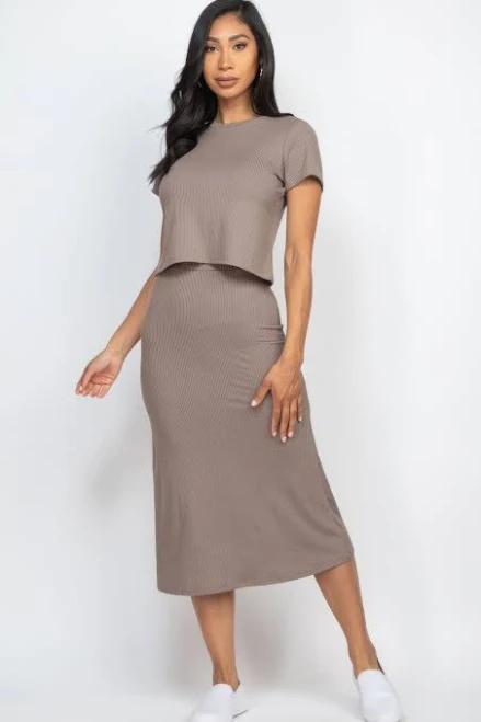 matching set TRUEDAMES Women's Ribbed Top & Midi Skirt ShopSimon $30.99