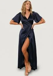 dress Vara Satin Maxi Wrap Dress | Navy Baltic Born $59