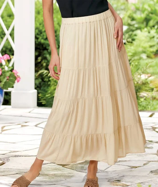 skirt Vermont Country Store Women's Soft Silhouette Tiered Maxi Skirt The Vermont Country Store $64.95