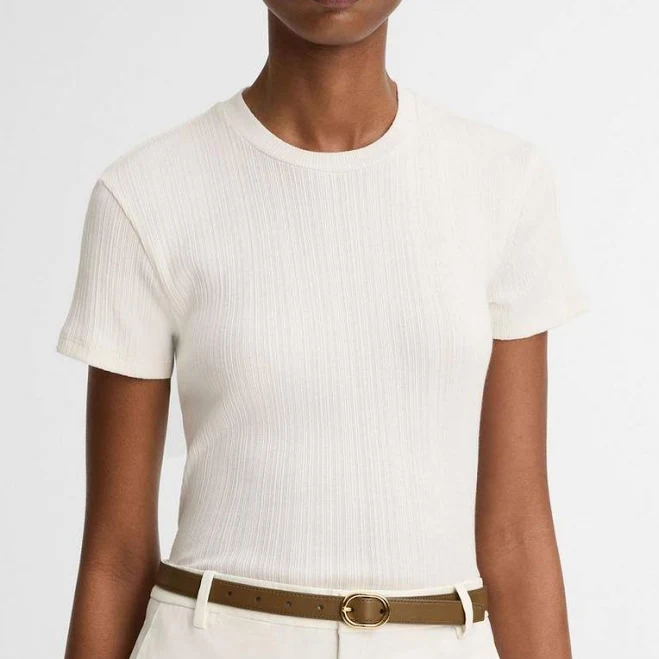 top Vince Women's Ribbed Pima Cotton Crew Neck Top Vince $148