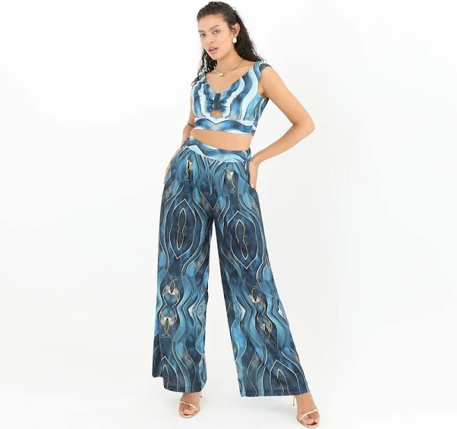 two piece set Wide-Leg Printed Pants & Crop Top Etsy - Seller $109.9