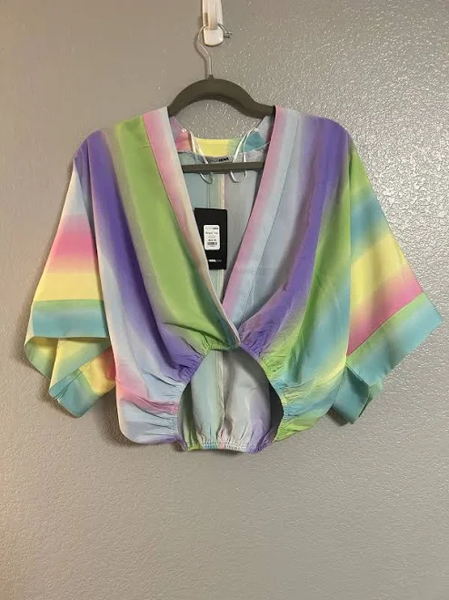 matching set Women’s Blue Green Purple Yellow Pink Striped Elastic Waist Crop Top eBay - yesea79 $14