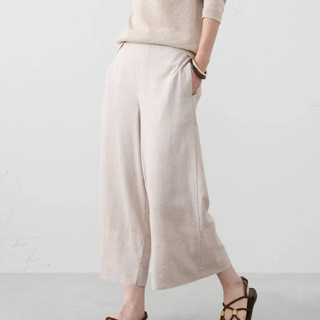 culottes Women's Anyday Wide-Leg High-Rise Linen-Blend Cropped Pant Banana Republic Factory $48