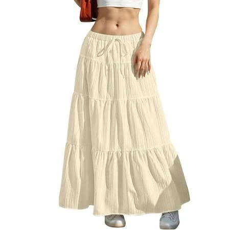 skirt Women's Boho A-Line Flowy Tiered Maxi Skirt Walmart - Cxenplz $12.99