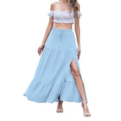 maxi skirt Women's Casual Boho High Waisted Flowy Maxi Skirt with Side Slit Target $31.99
