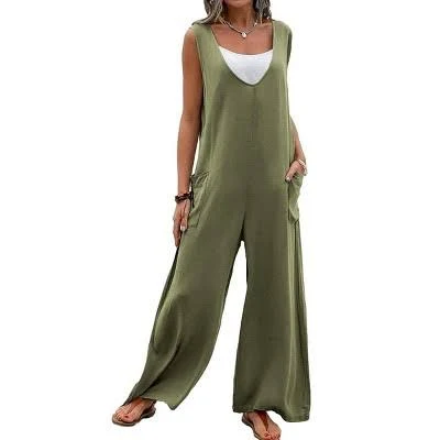 jumpsuit Women's Casual Sleeveless V-Neck Wide Leg Jumpsuit with Pockets Target $100