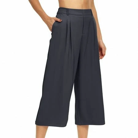 pants Women's Cropped Wide Leg Linen Culottes with Pockets Walmart - VogueWear $13.06