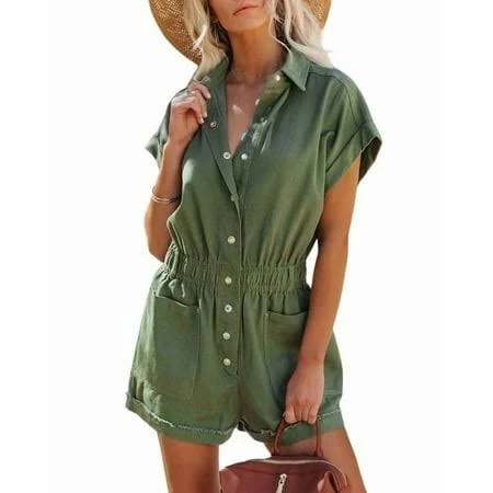 jumpsuit Women's Cuffed Sleeve Elastic Waist Cotton Jumpsuit Walmart - Hangzhou Fall Wheat Technology Co., Ltd. $32.98
