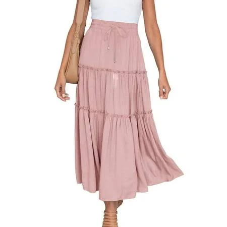 skirt Women's Flowy A-Line Tiered Ruffle Midi Skirt Walmart - yillto $9.86