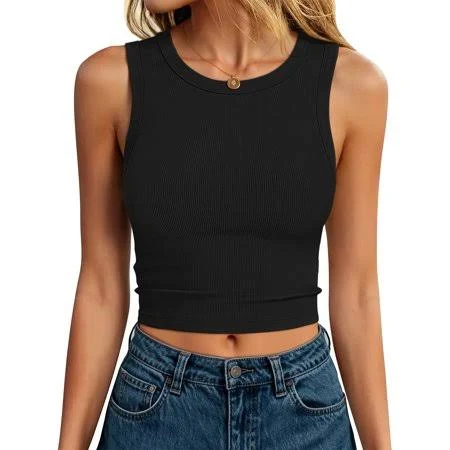 top Women's High Neck Ribbed Knit Slim Fit Crop Tank Tops Walmart - ANRABESS FASHION $8.99