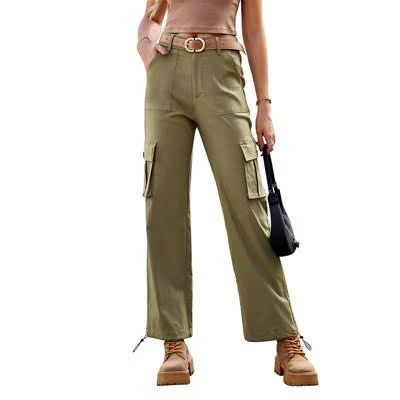 bottoms Women's High Waisted Cargo Pants Travel Streetwear Baggy Stretchy Pants with 6 Pockets Drawstring Ankle Cuffs,Army Green - L Target $44.99