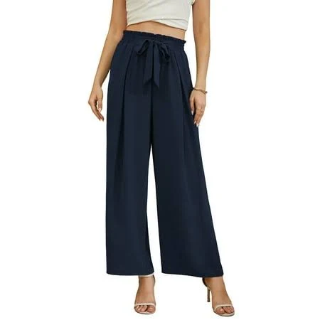 pants Women's High-Waisted Flowy Wide-Leg Palazzo Pants with Pockets Walmart - Uvplove $14.99