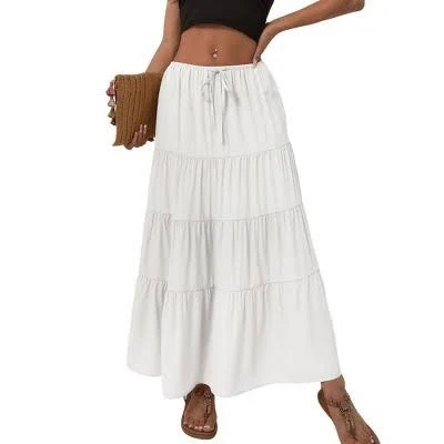 skirt Women's High Waisted Tiered Maxi Skirt with Drawstring Target $38.99