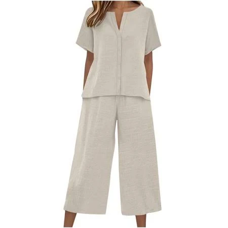 matching set Women's Linen 2 Piece Lounge Set Walmart - Htigea $20.4