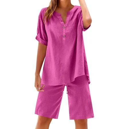 matching set Women's Loose Fit Linen Short Sets Walmart - Zhang Liang $26.99