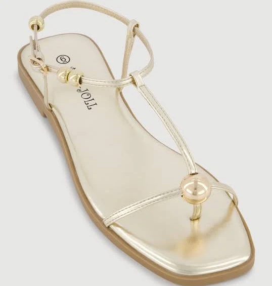 shoes Women's Metallic Beaded Ankle Strap Thong Sandals Rainbow Shops $12.99